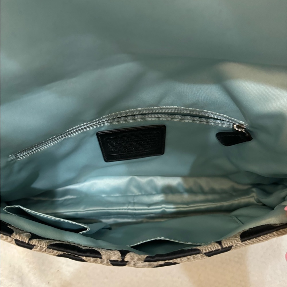 Coach Black/Gray Kristin Op Art Signature Flap Sateen Leather Shoulder Bag - Picture 3 of 14